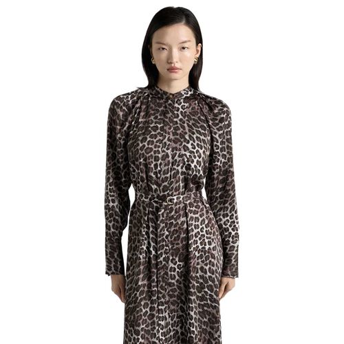 Cue Leopard Viscose Satin Belted Midi Dress